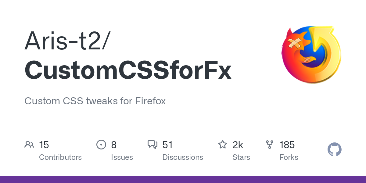 GitHub - Aris-t2/CustomCSSforFx: Custom CSS tweaks for Firefox